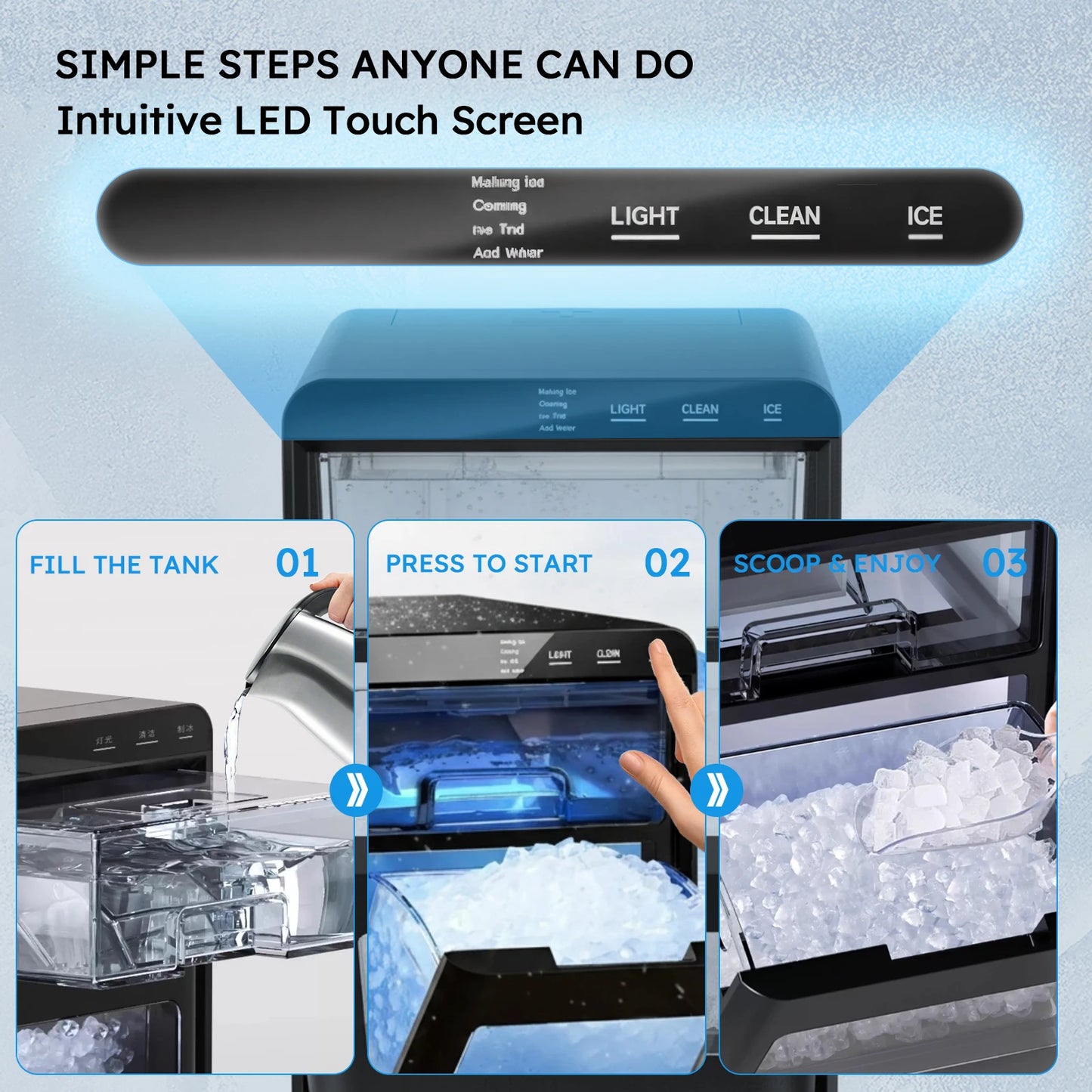 Countertop Nugget Ice Maker Machine with Self-Cleaning, Chewable Pellet Ice