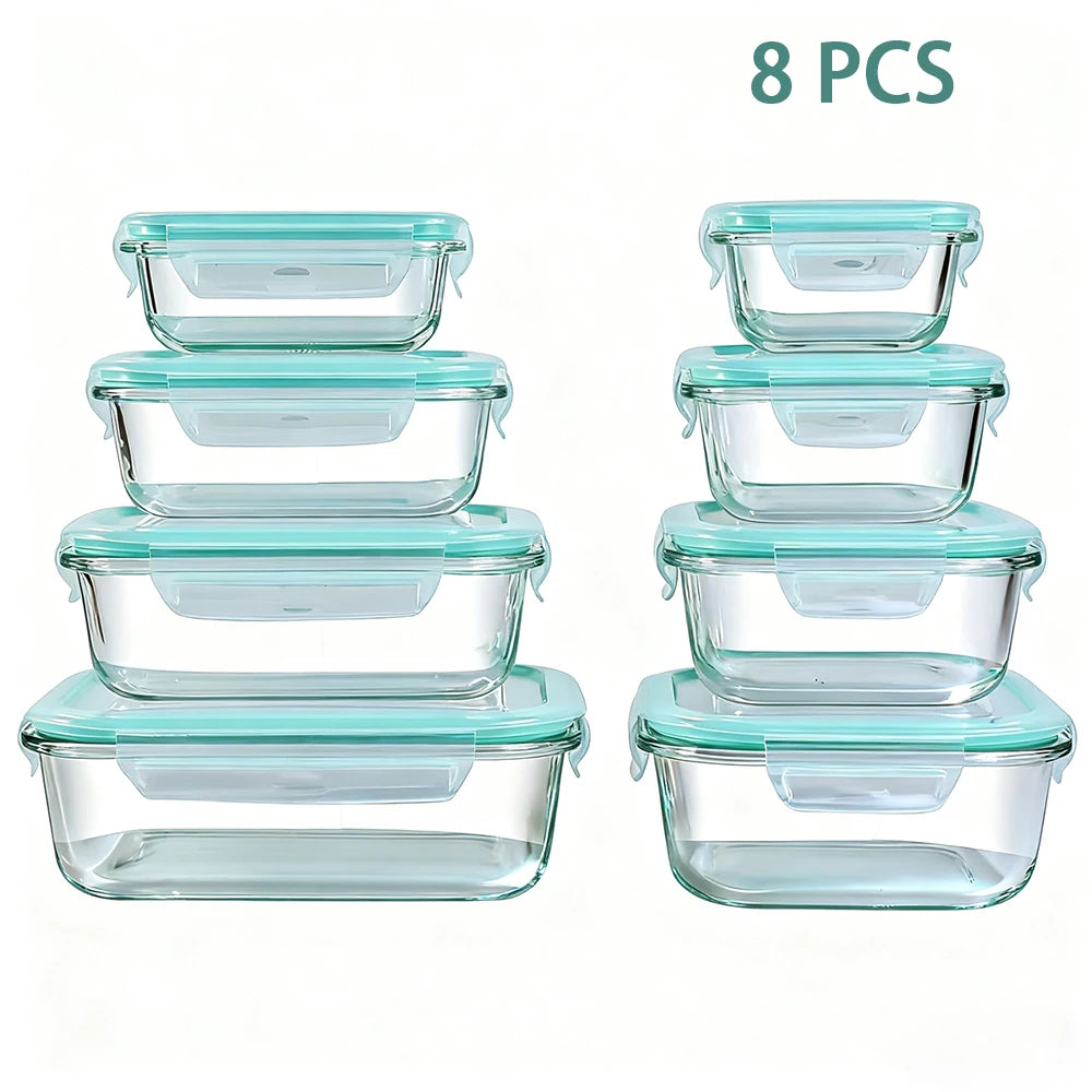 8 Piece Glass Food Storage Containers Set with Airtight Leakproof Lids – Microwave & Oven Safe