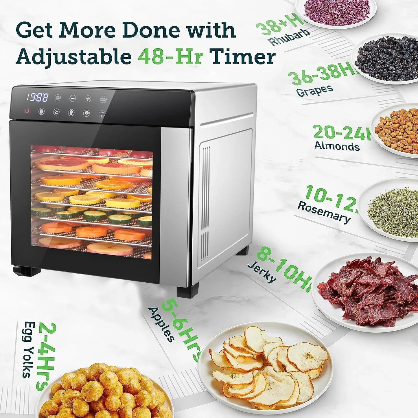 8 Tray Stainless Steel Food Dehydrator Machine with Digital Timer, Temperature Control & 4 Presets