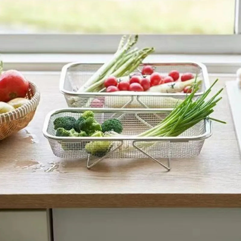 Stainless Steel Over Sink Colander with Expandable Handle for Washing Fruits & Vegetables
