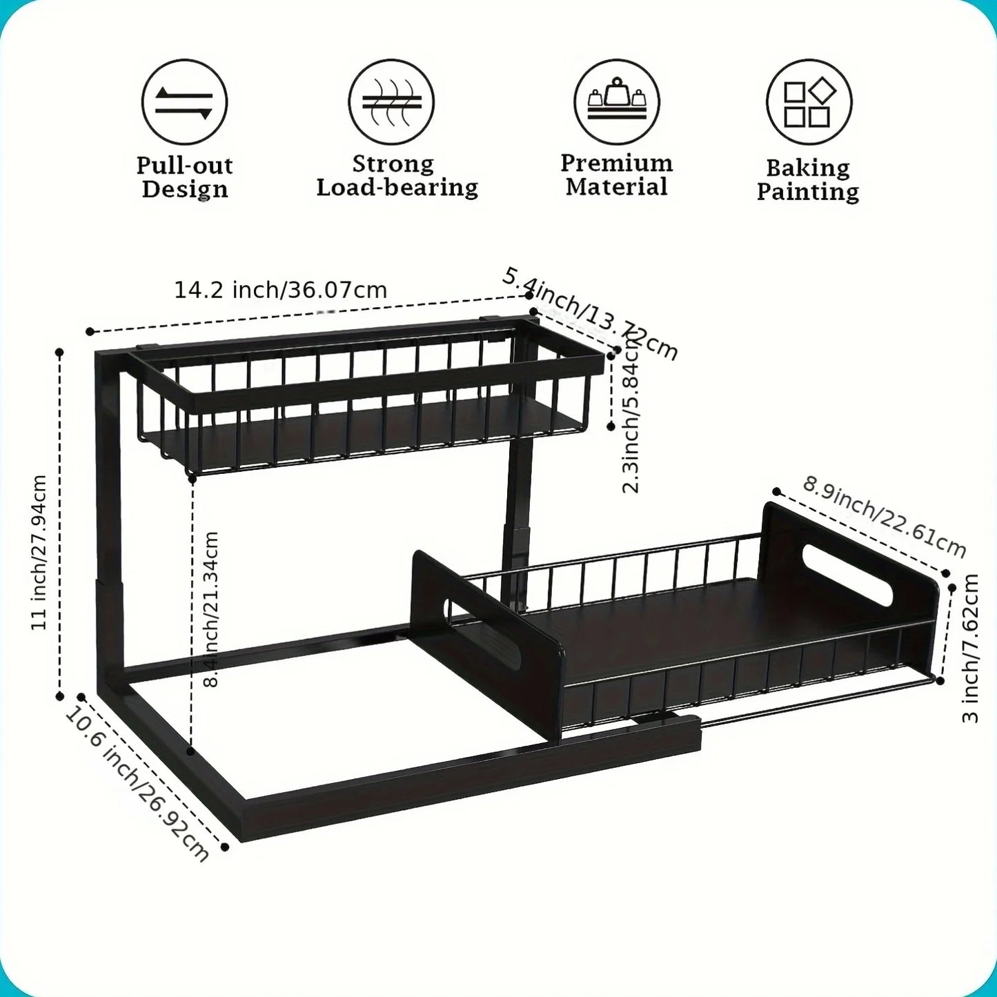 2 Tier Pull Out Under Sink Organizer with Sliding Cabinet Storage Shelves for Kitchen & Bathroom