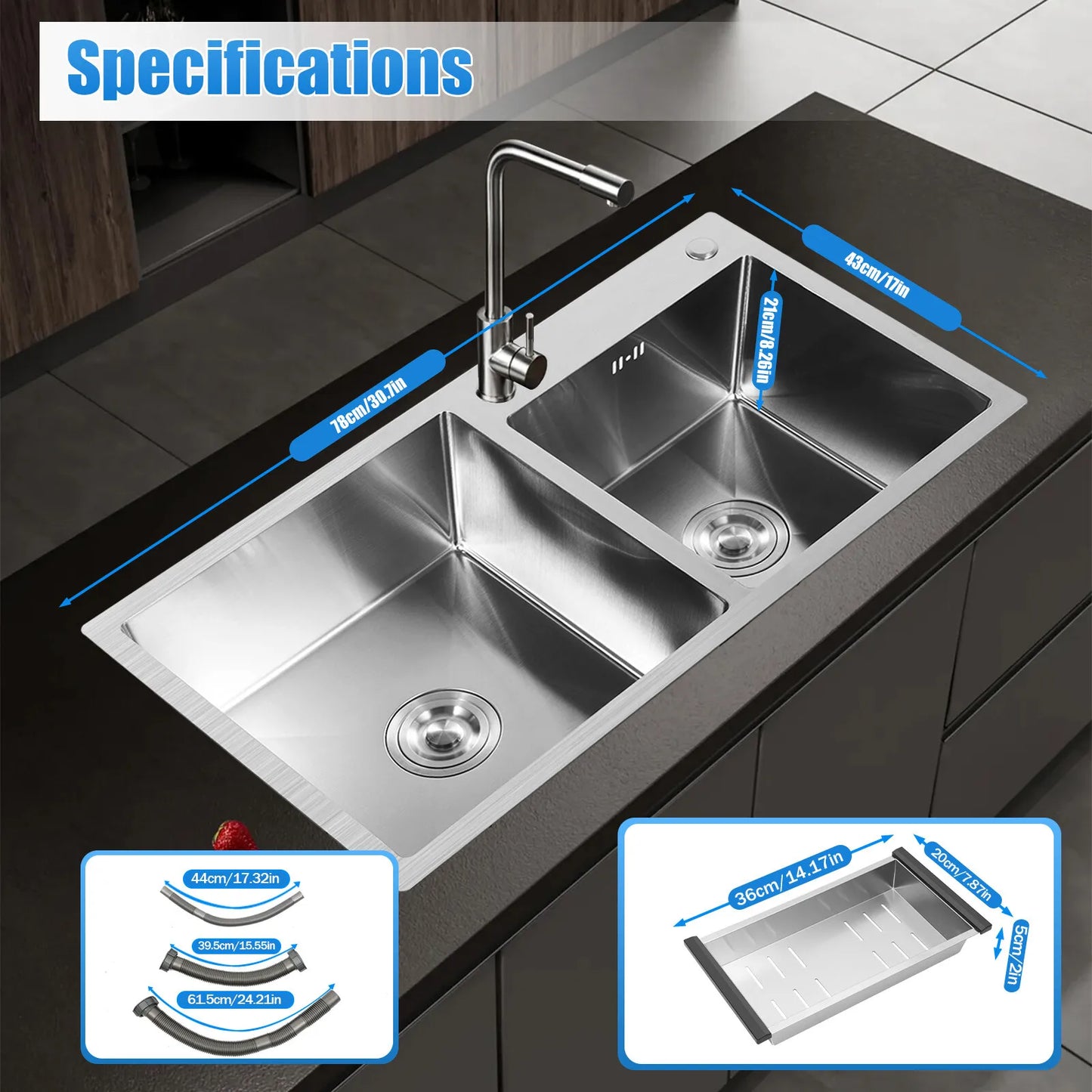 Stainless Steel Double Bowl Kitchen Sink – Drop In Top Mount Sink with Noise Reduction & Fast Drainage