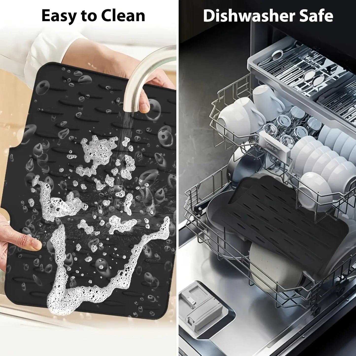 Silicone Kitchen Drain Mat with Built-In Drainage Design for Countertops & Sink Areas