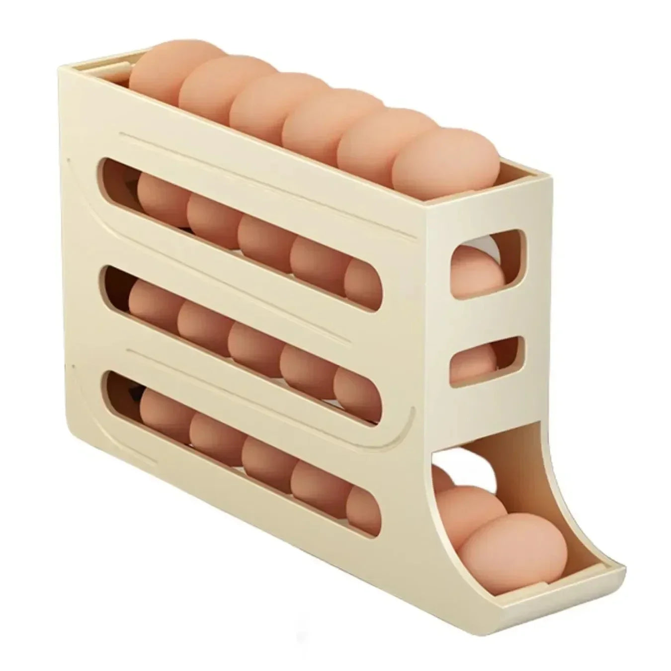 4 Layer Automatic Rolling Egg Dispenser for Refrigerator – Fridge Egg Storage Organizer Rack