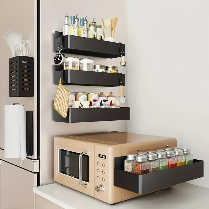 Magnetic Spice Rack Organizer for Refrigerator – 4 Pack Metal Kitchen Storage Shelves