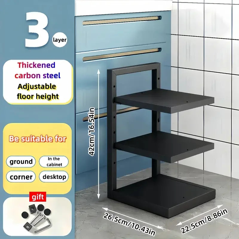 Adjustable Pot and Pan Organizer Rack for Kitchen Cabinets – Multi-Layer Carbon Steel Cookware Storage