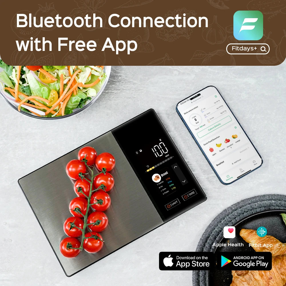Smart Digital Kitchen Food Scale with Calorie Counter & Nutrition Tracking App