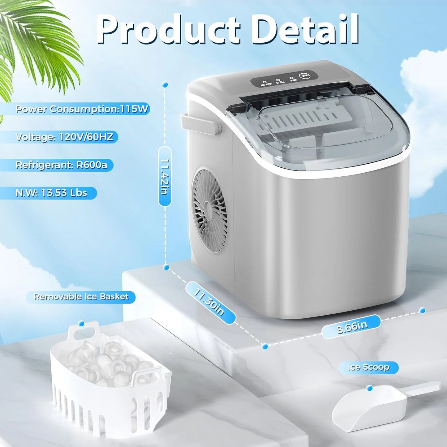 Portable Countertop Ice Maker Machine with Self-Cleaning,9 Ice Cubes in 6 Minutes