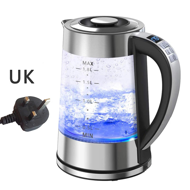1.8L Electric Glass Kettle with Temperature Control, LED Blue Light & Auto Shut-Off