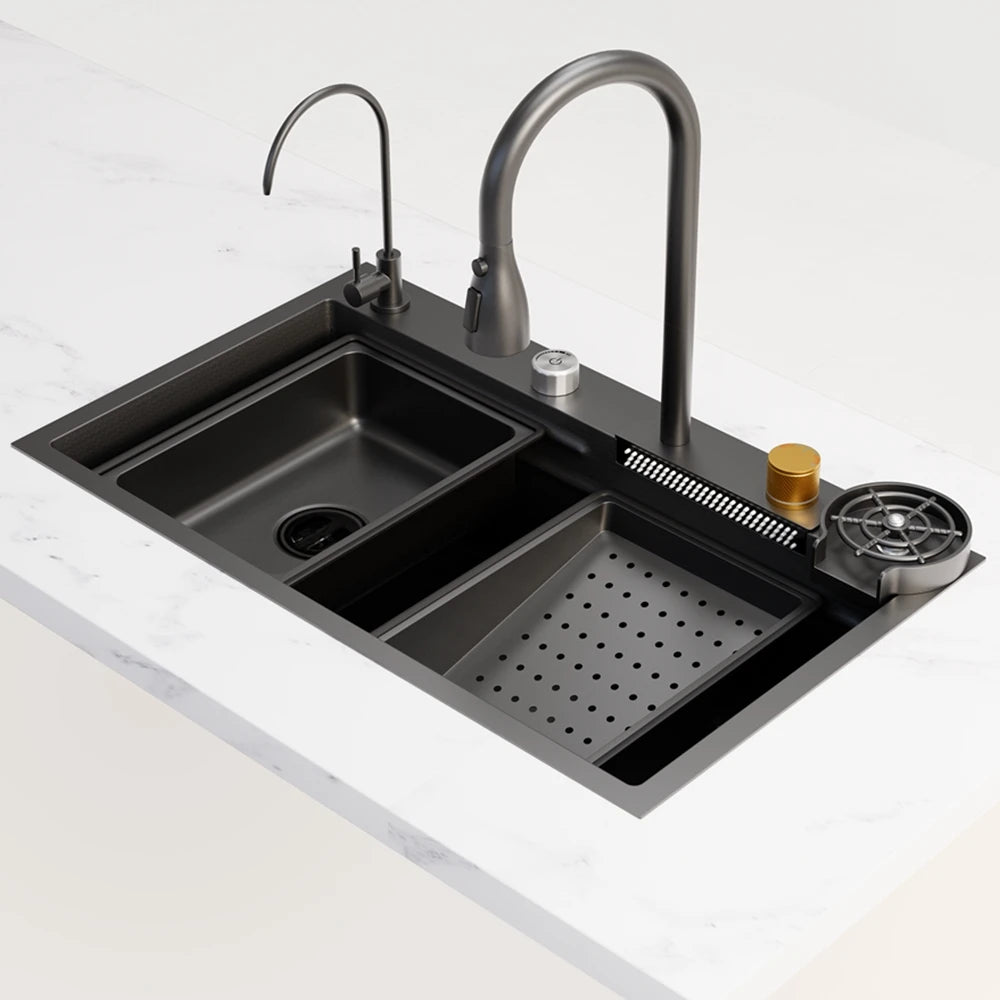 33 x 22 Inch Drop In Stainless Steel Kitchen Sink with Pull Down Faucet & Sprayer