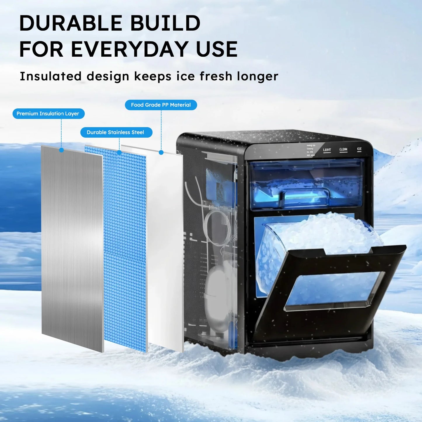Countertop Nugget Ice Maker Machine with Self-Cleaning, Chewable Pellet Ice