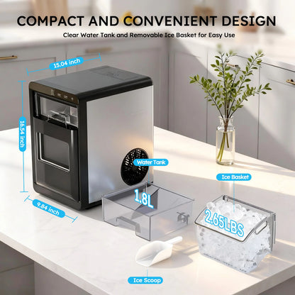 Countertop Nugget Ice Maker Machine with Self-Cleaning, Chewable Pellet Ice