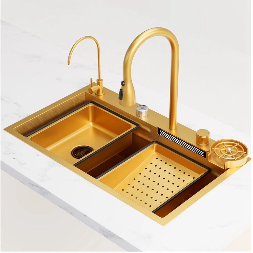 33 x 22 Inch Drop In Stainless Steel Kitchen Sink with Pull Down Faucet & Sprayer