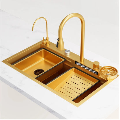 33 x 22 Inch Drop In Stainless Steel Kitchen Sink with Pull Down Faucet & Sprayer