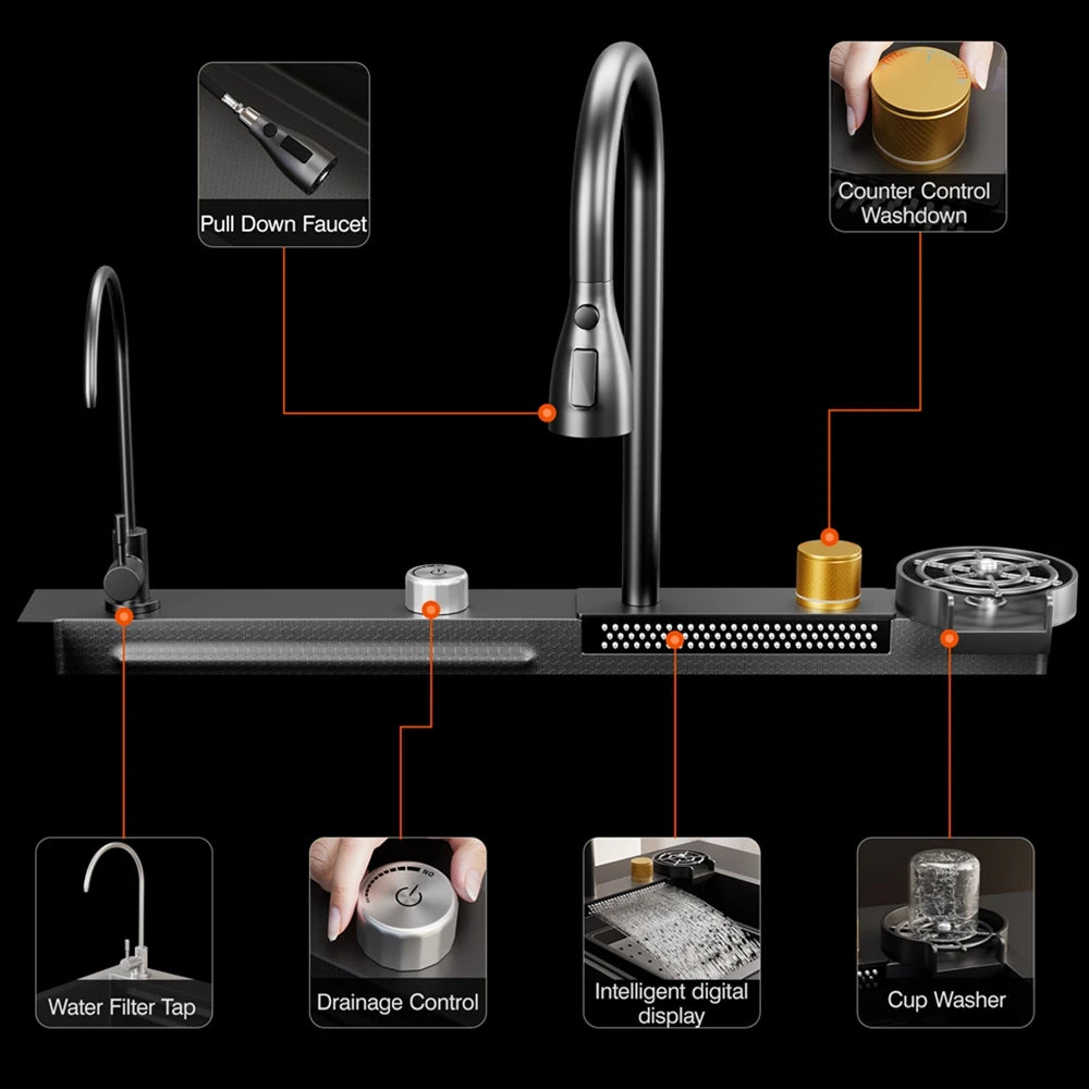 33 x 22 Inch Drop In Stainless Steel Kitchen Sink with Pull Down Faucet & Sprayer