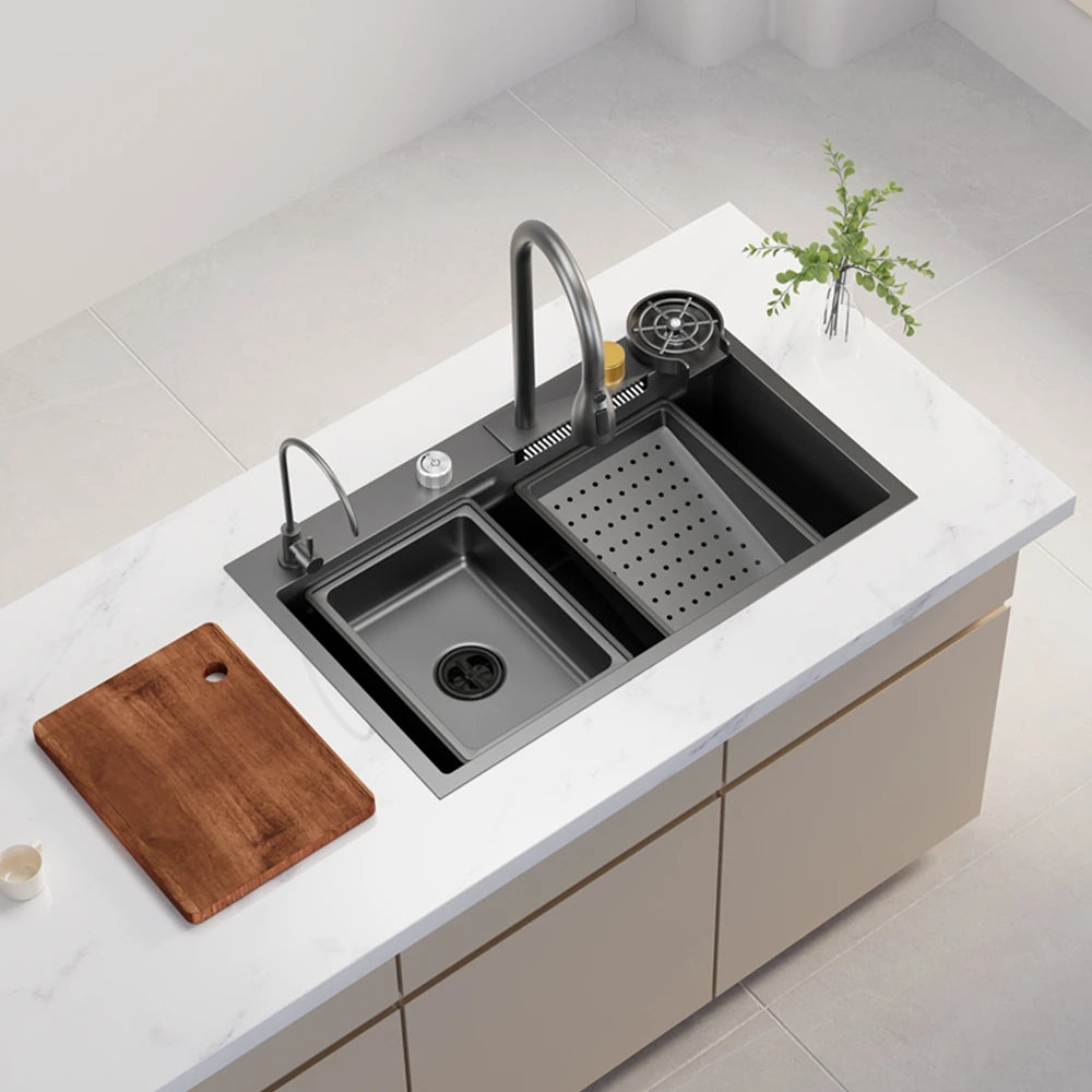 33 x 22 Inch Drop In Stainless Steel Kitchen Sink with Pull Down Faucet & Sprayer