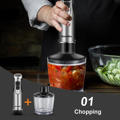 4-in-1 Immersion Hand Blender Set with Chopper, Whisk & 600ml Beaker – 6 Speed Stick Mixer