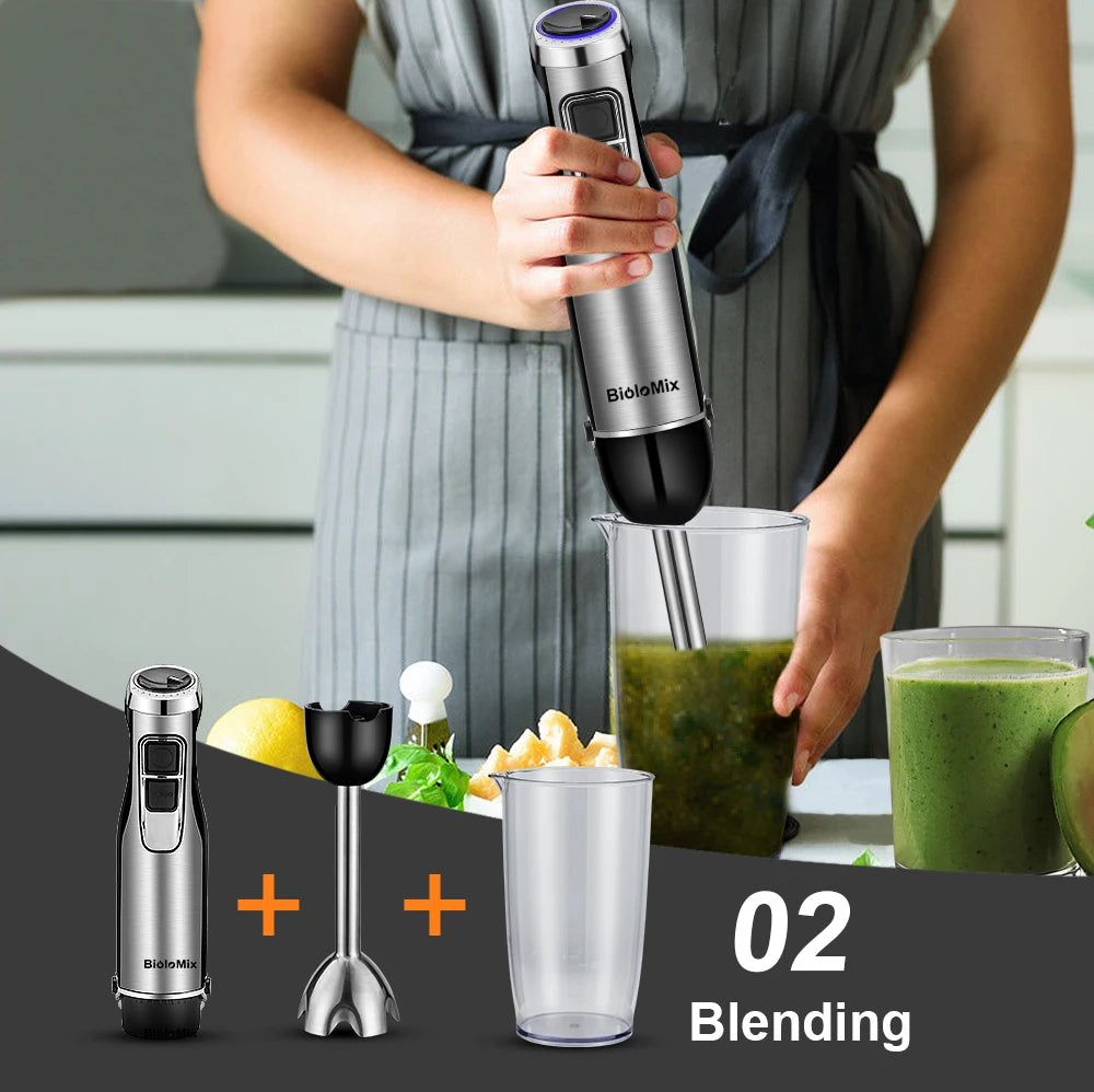 4-in-1 Immersion Hand Blender Set with Chopper, Whisk & 600ml Beaker – 6 Speed Stick Mixer
