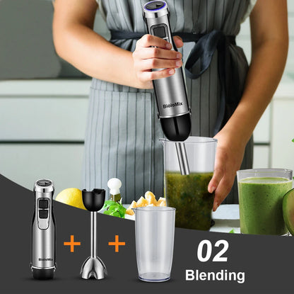 4-in-1 Immersion Hand Blender Set with Chopper, Whisk & 600ml Beaker – 6 Speed Stick Mixer
