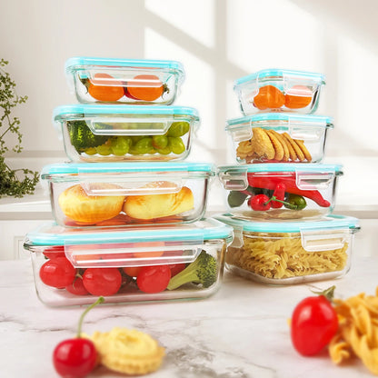 8 Piece Glass Food Storage Containers Set with Airtight Leakproof Lids – Microwave & Oven Safe