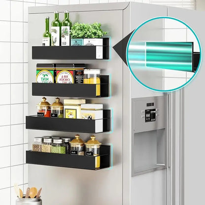 Magnetic Spice Rack Organizer for Refrigerator – 4 Pack Metal Kitchen Storage Shelves