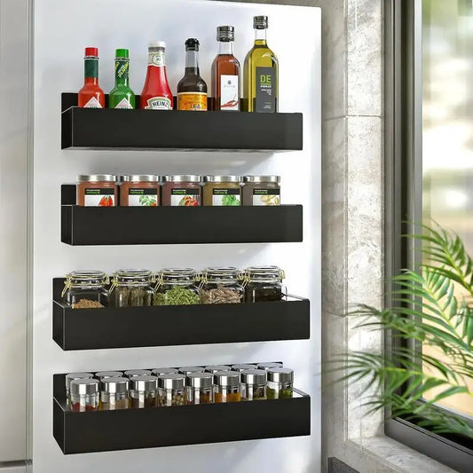Magnetic Spice Rack Organizer for Refrigerator – 4 Pack Metal Kitchen Storage Shelves