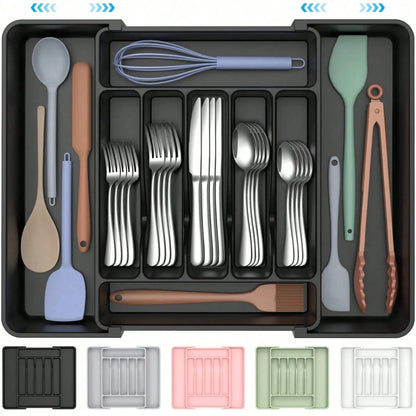 Extra Large Expandable Silverware Organizer Tray for Kitchen Drawer Tableware Storage