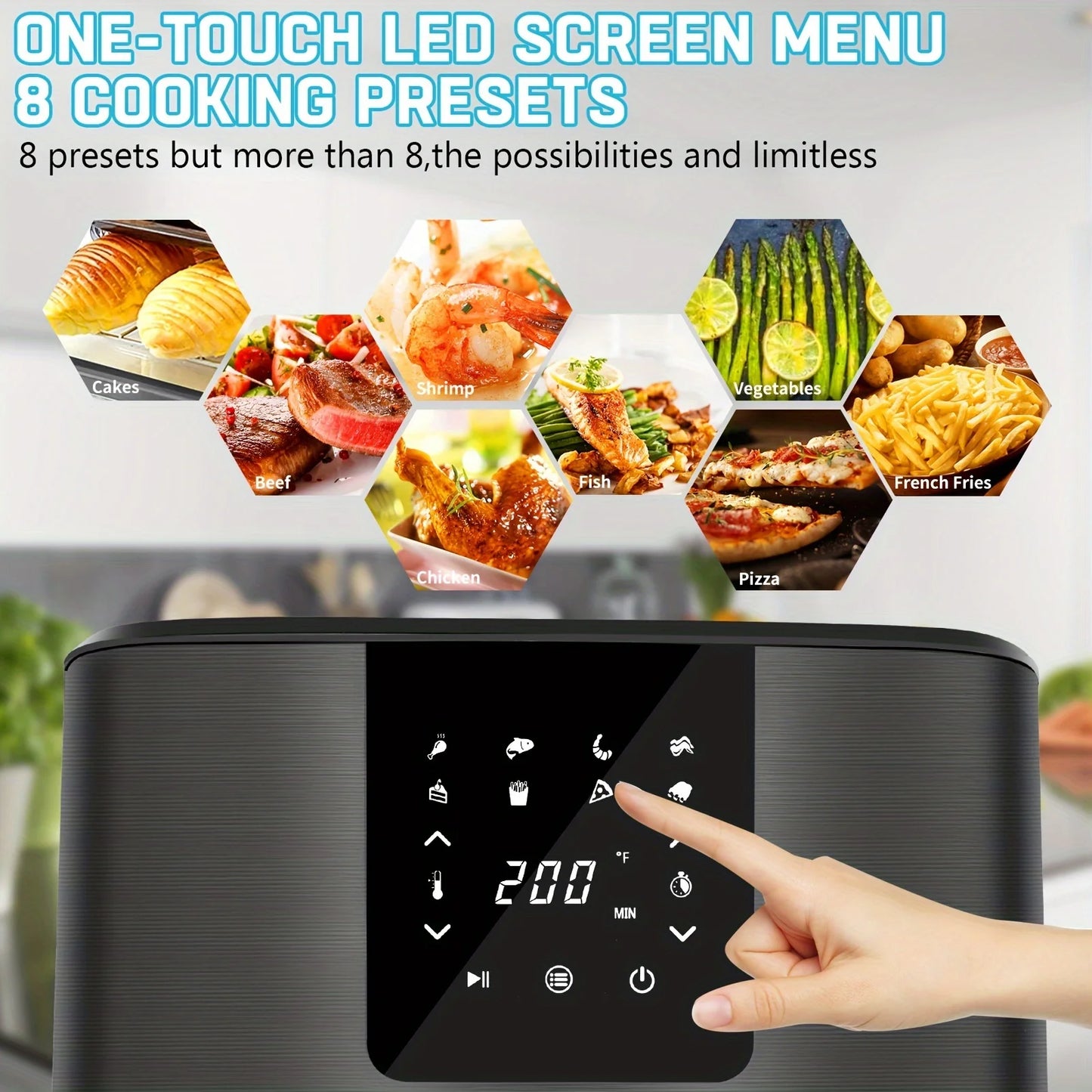 7QT Digital Air Fryer 1500W with 8 Preset Cooking Programs & Touch Screen Control