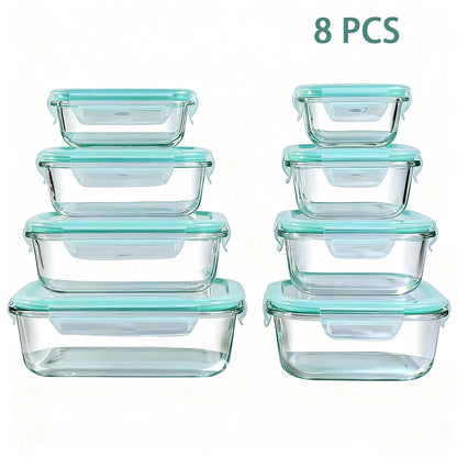 8 Piece Glass Food Storage Containers Set with Airtight Leakproof Lids – Microwave & Oven Safe