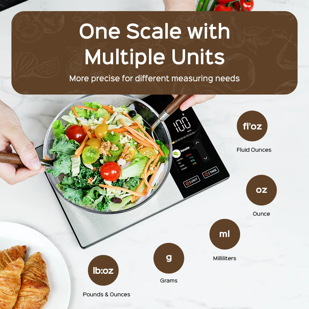 Smart Digital Kitchen Food Scale with Calorie Counter & Nutrition Tracking App