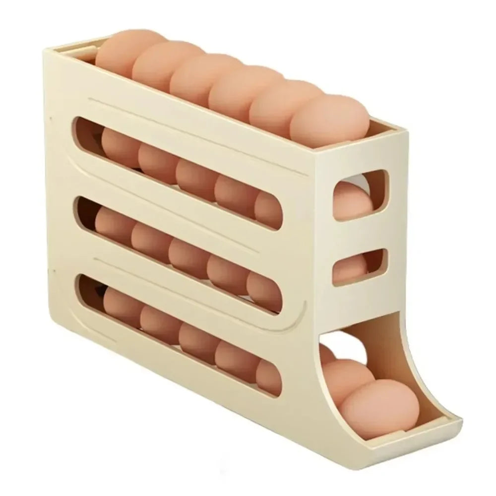 4 Layer Automatic Rolling Egg Dispenser for Refrigerator – Fridge Egg Storage Organizer Rack
