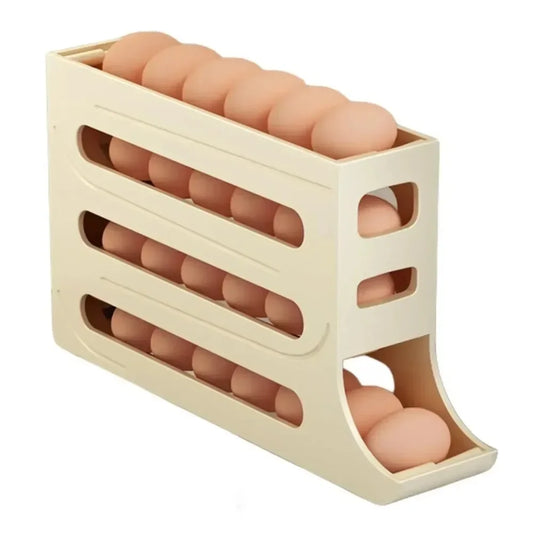 4 Layer Automatic Rolling Egg Dispenser for Refrigerator – Fridge Egg Storage Organizer Rack