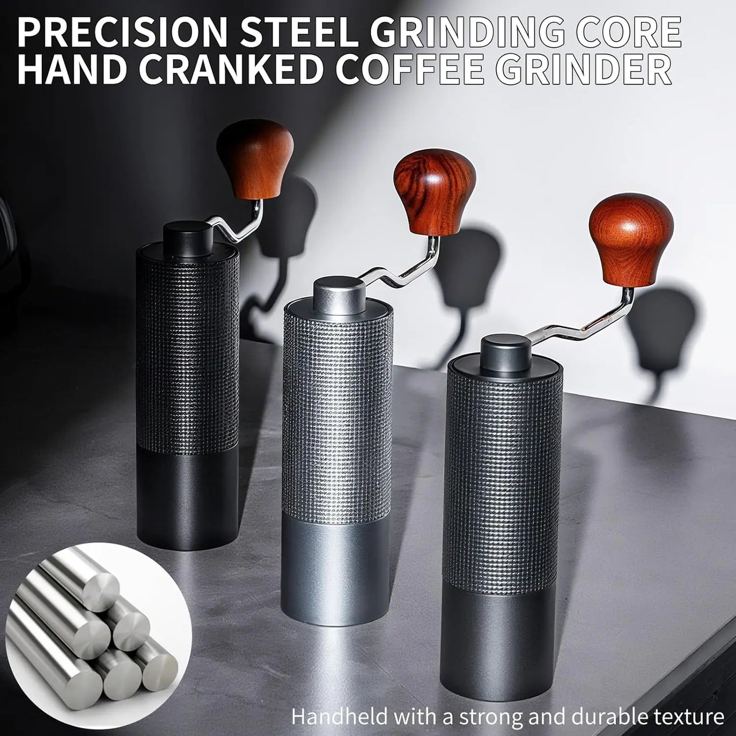 Manual Coffee Grinder with Stainless Steel Burrs & Adjustable Grind Settings for Espresso, Pour Over & French Press