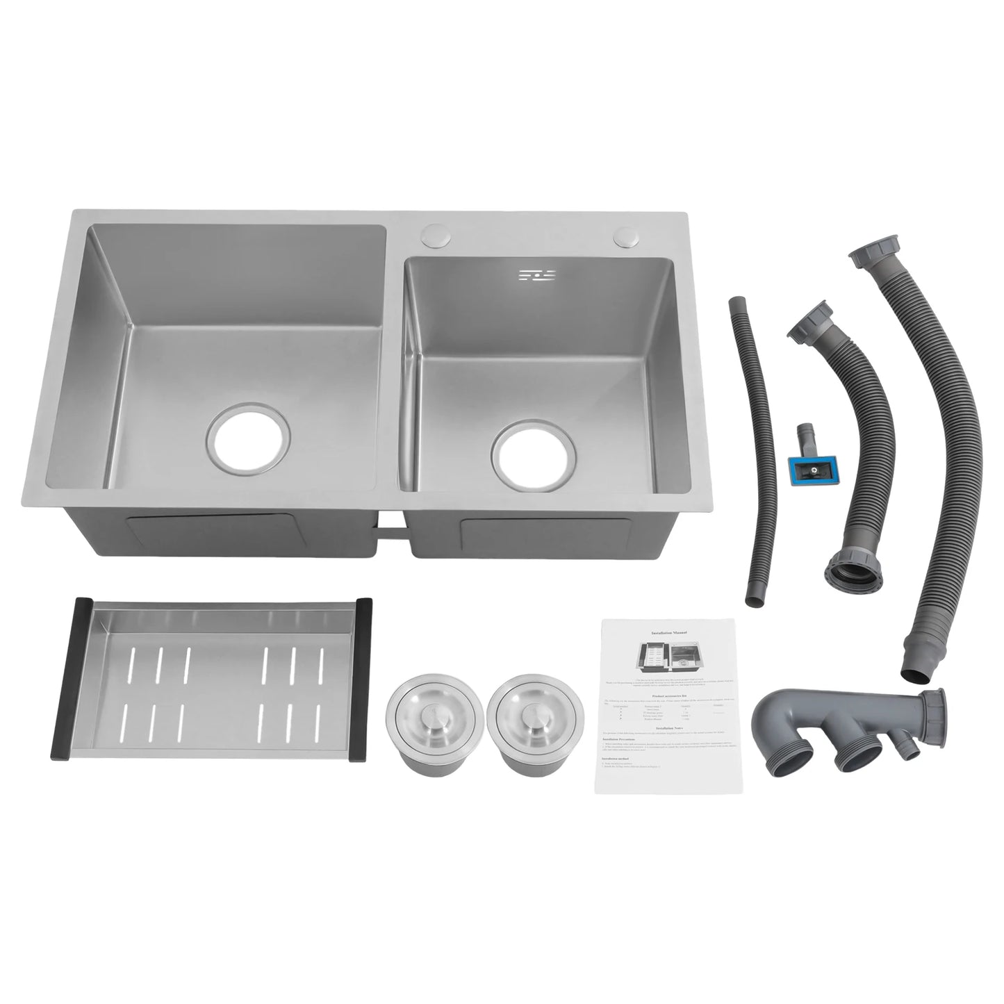 Drop In Stainless Steel Double Bowl Kitchen Sink with Drain Basket & Drainage Filters