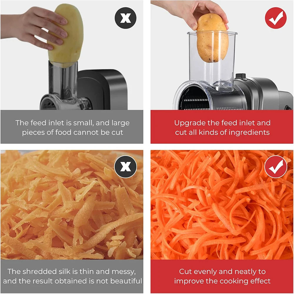 5-in-1 Electric Vegetable Slicer & Cheese Grater Machine – Automatic Salad Shooter with Stainless Steel Blades