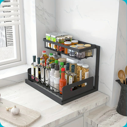2 Tier Pull Out Under Sink Organizer with Sliding Cabinet Storage Shelves for Kitchen & Bathroom