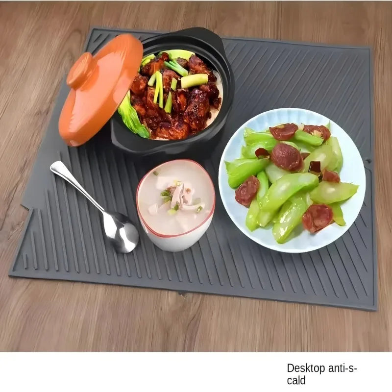 Silicone Dish Drying Mat with Drainage Grooves – Heat Resistant Kitchen Counter Drying Pad