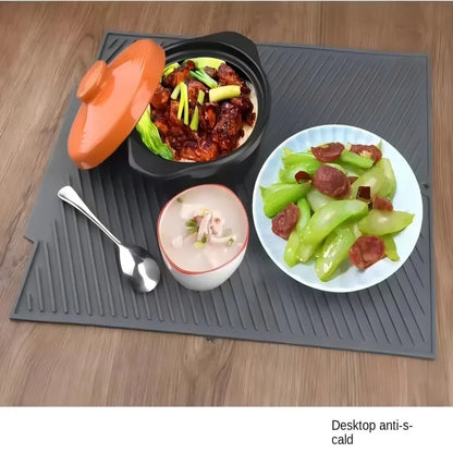 Silicone Dish Drying Mat with Drainage Grooves – Heat Resistant Kitchen Counter Drying Pad