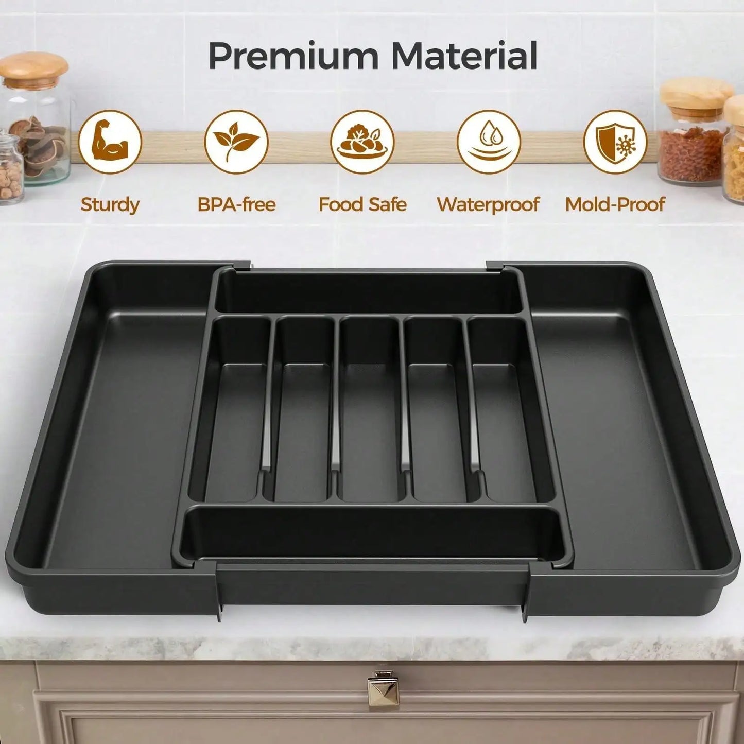 Extra Large Expandable Silverware Organizer Tray for Kitchen Drawer Tableware Storage