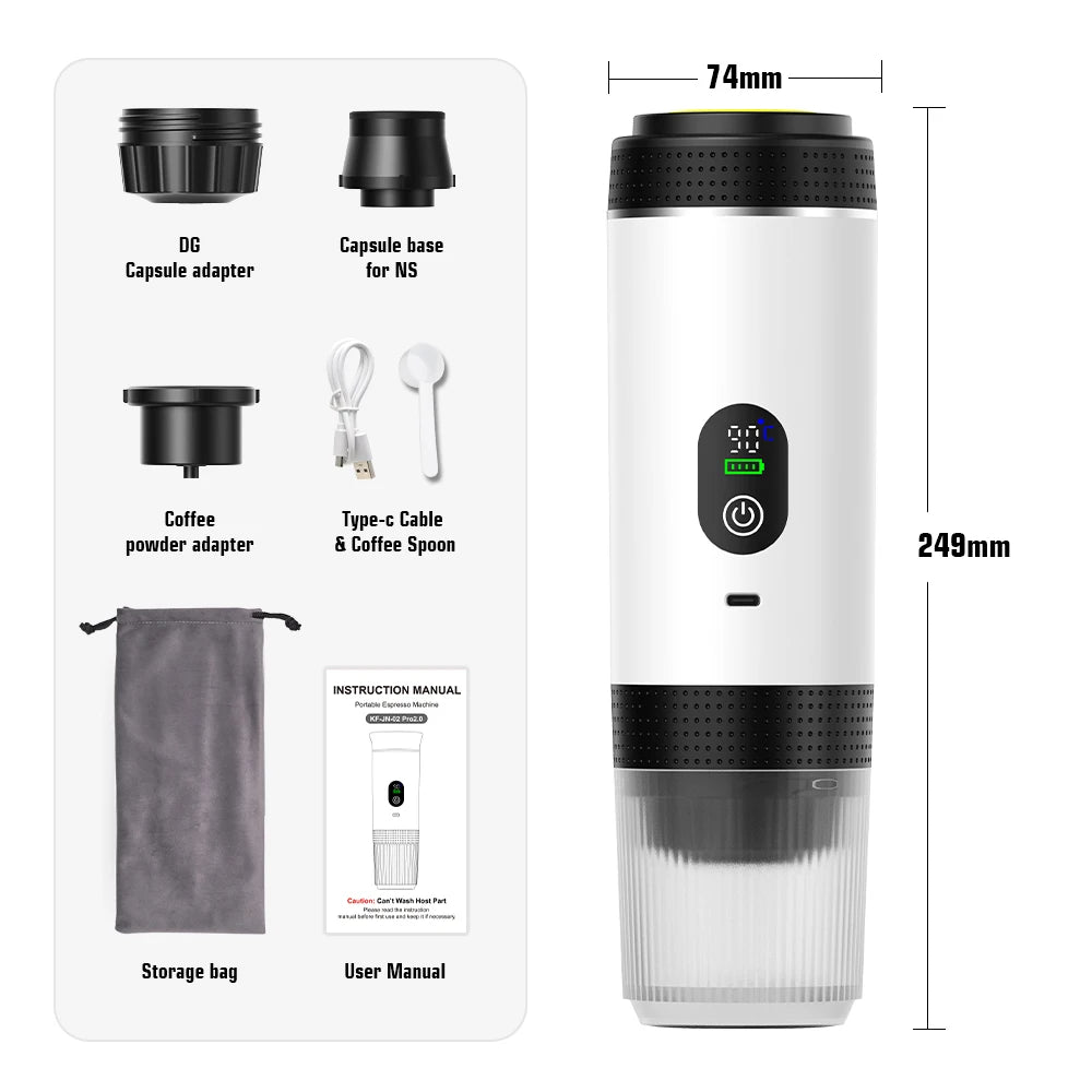 3-in-1 Portable Espresso Coffee Maker with Digital Display, Capsule & Ground Coffee Compatible, 20 Bar Pressure