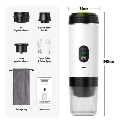 3-in-1 Portable Espresso Coffee Maker with Digital Display, Capsule & Ground Coffee Compatible, 20 Bar Pressure