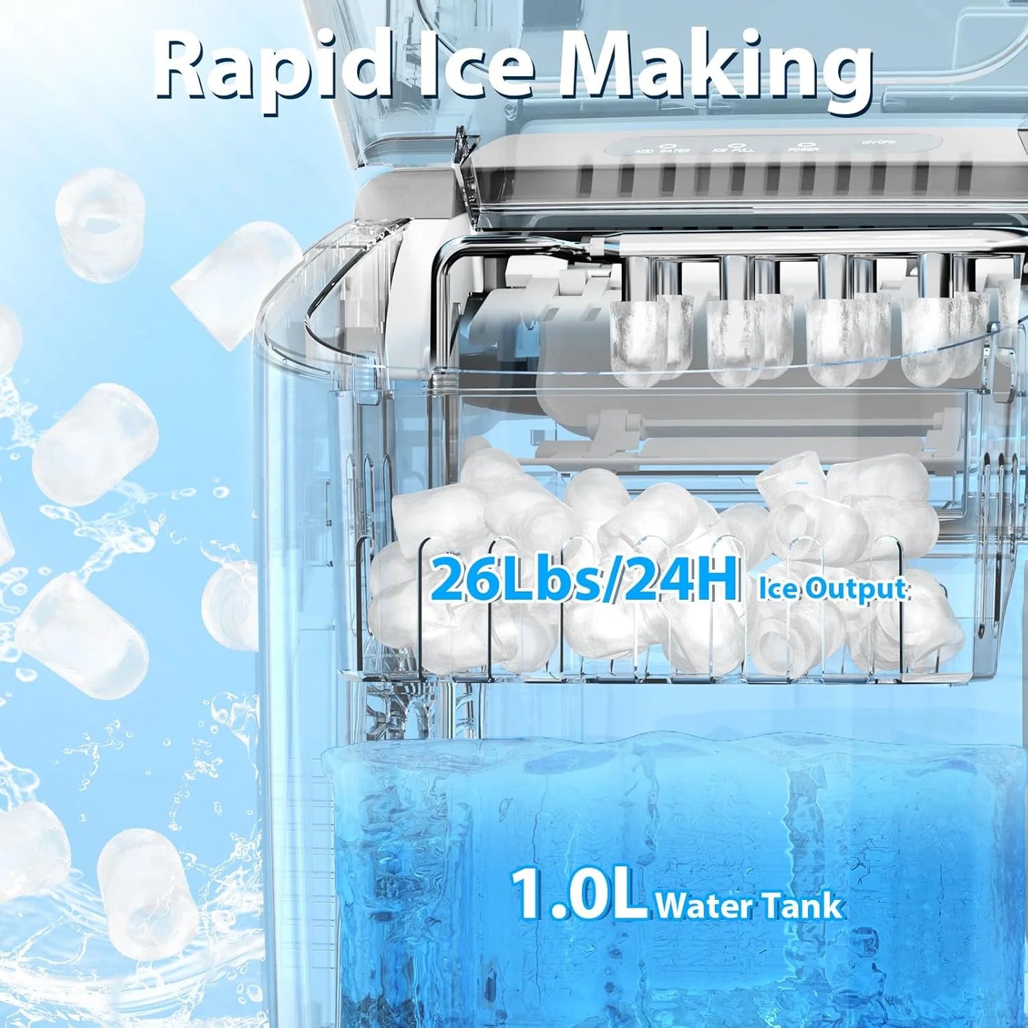 Portable Countertop Ice Maker Machine with Self-Cleaning,9 Ice Cubes in 6 Minutes