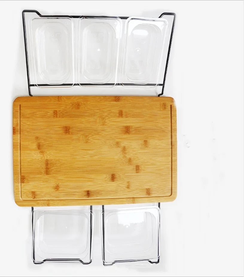 Expandable Bamboo Cutting Board Set with Storage Trays & Containers for Kitchen Food Prep