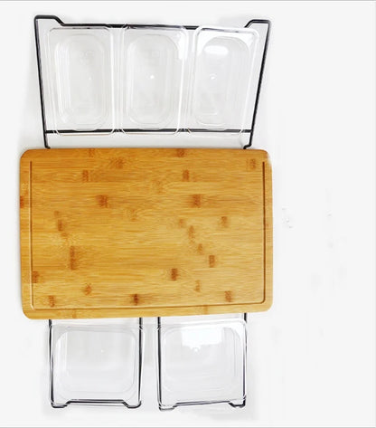 Expandable Bamboo Cutting Board Set with Storage Trays & Containers for Kitchen Food Prep