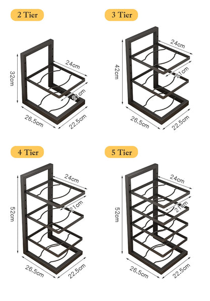 Adjustable Pot and Pan Organizer Rack for Kitchen Cabinets – Multi-Layer Carbon Steel Cookware Storage