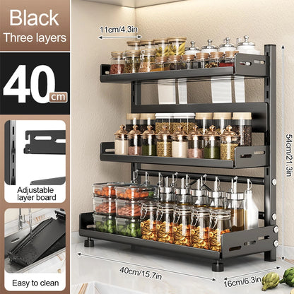 3 Tier Adjustable Spice Rack Organizer for Kitchen Countertop & Cabinet Storage