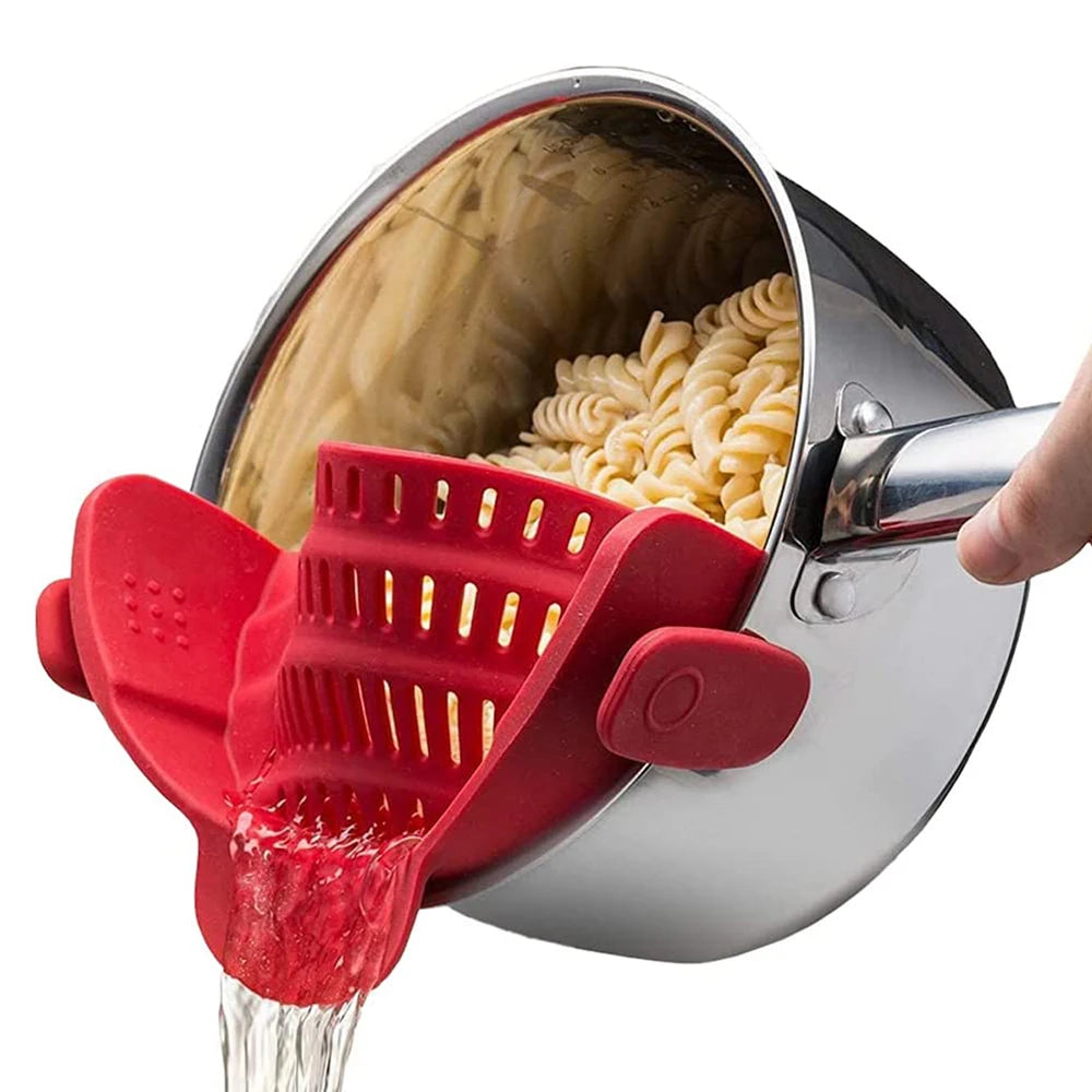 Silicone Clip On Pot Strainer for Pots & Pans – Heat Resistant Pasta and Vegetable Colander