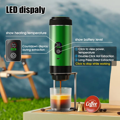 3-in-1 Portable Espresso Coffee Maker with Digital Display, Capsule & Ground Coffee Compatible, 20 Bar Pressure