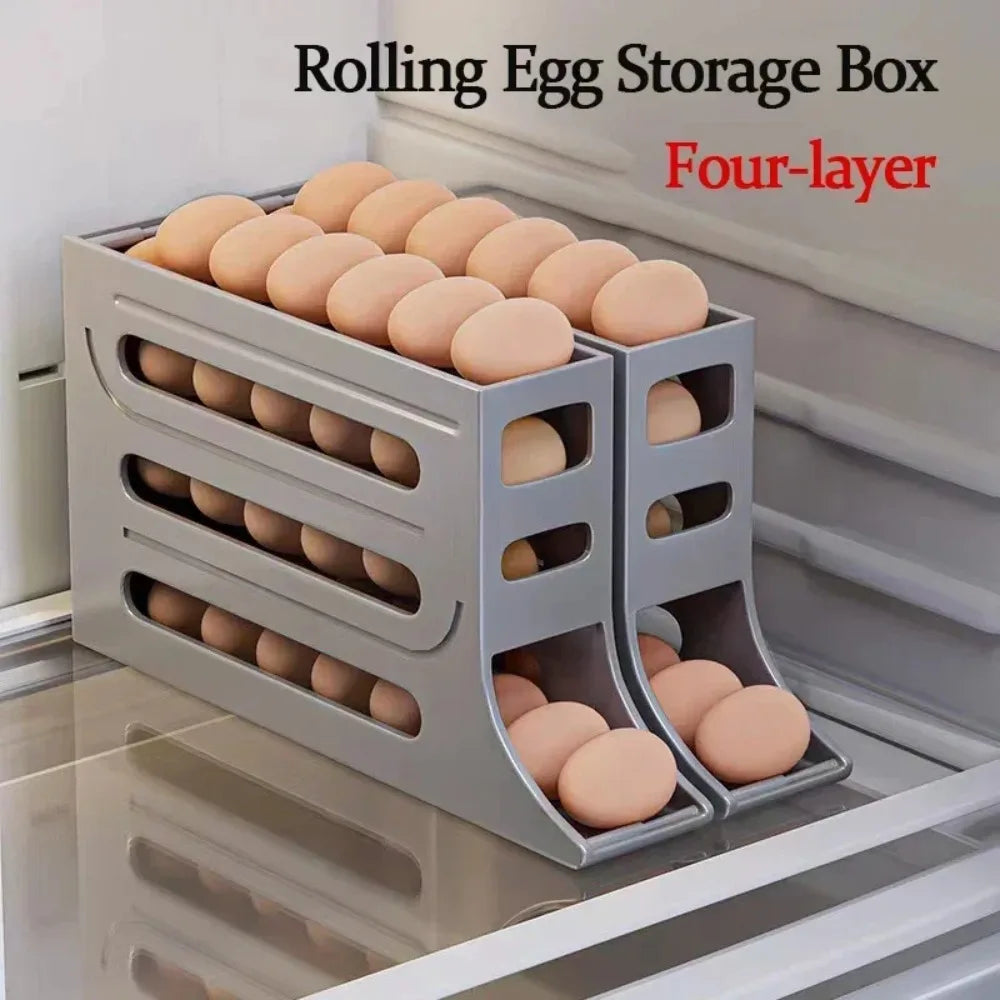 4 Layer Automatic Rolling Egg Dispenser for Refrigerator – Fridge Egg Storage Organizer Rack
