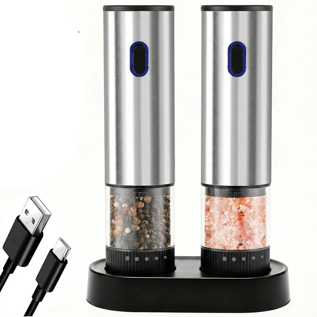 Rechargeable Electric Salt and Pepper Grinder with Adjustable Coarseness – Stainless Steel Spice Mill
